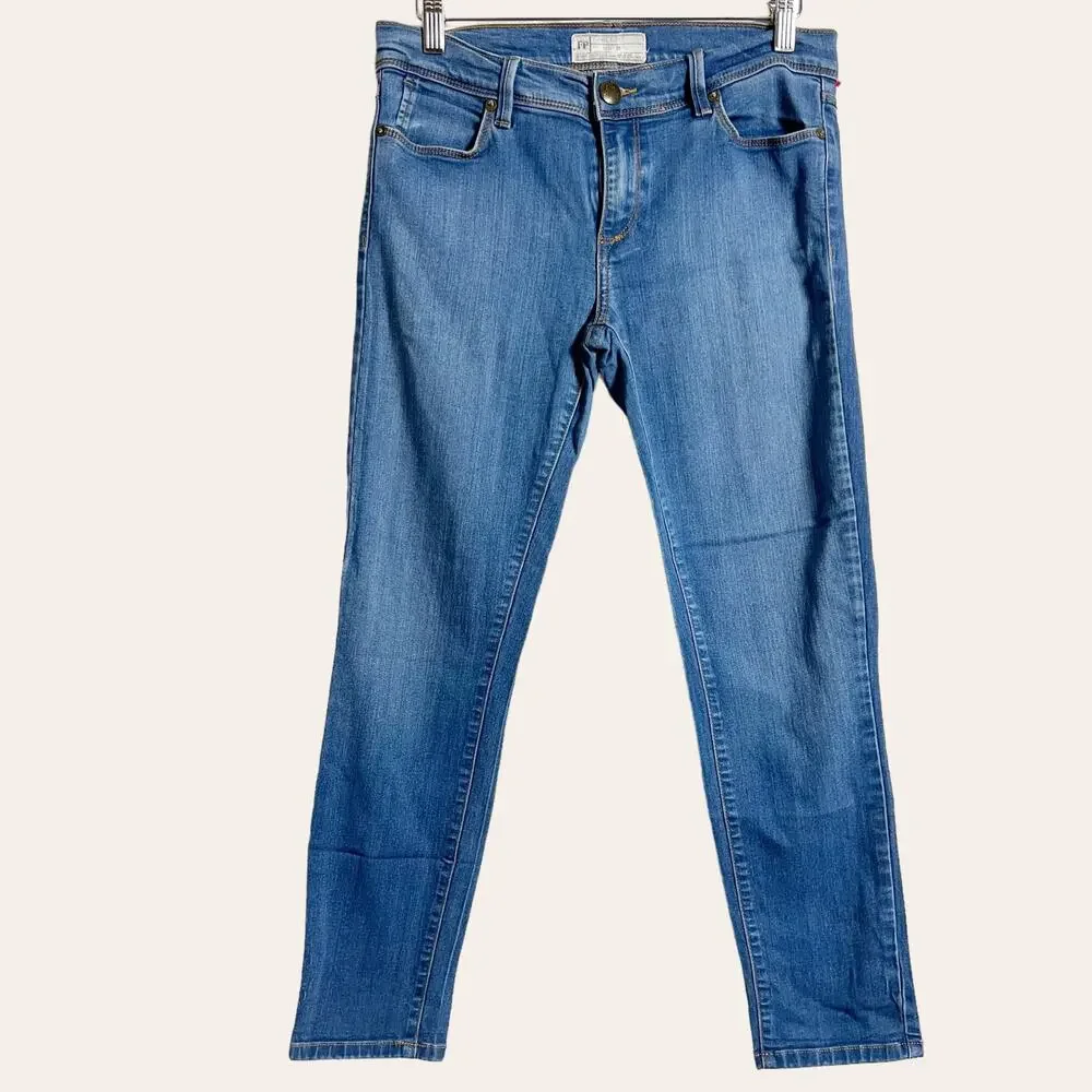Free People Straight Mid-Rise Stretch Denim Crop Casual Blue Jeans Size 28